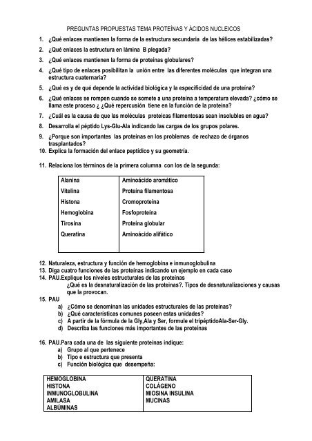 PREGUNTAS PROTEINAS Y A.NUCLEICOS - IES La Nucia