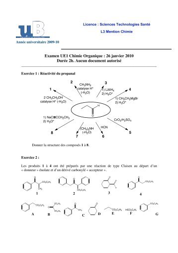 Examen UE1 Chimie Organique : 26 janvier 2010 ... - L3 Chimie Dijon