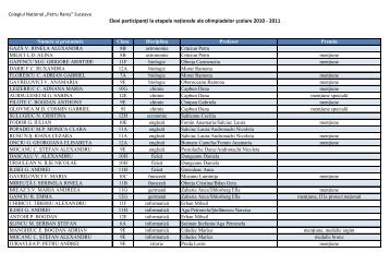 Elevi participanÈi la etapele naÈionale ale olimpiadelor Ècolare 2010