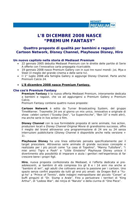 L'8 DICEMBRE 2008 NASCE “PREMIUM FANTASY”