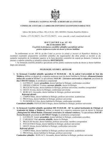 Hotărârea cu privire la formarea consiliilor ştiinţifice specializate ad ...