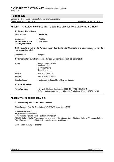 SHIRLAN Sicherheitsdatenblatt - Syngenta