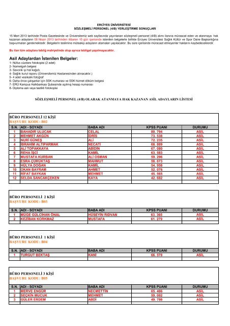 15.03.2013 tarihli EK ilan sonuÃ§larÄ± iÃ§in tÄ±klayÄ±nÄ±z - ERÃ Personel ...