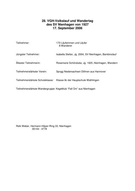 28. VGH-Volkslauf und Wandertag des SV Nienhagen von 1927 17 ...