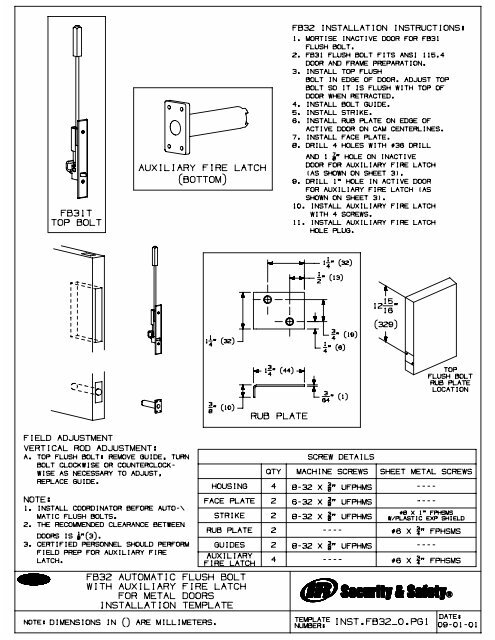 FB32 Automatic Flush Bolt with Auxiliary Fire Latch - Ives