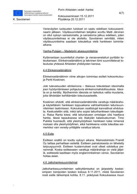 Kokousseminaari pöytäkirja 15.12.2011 - Pori