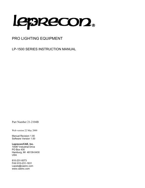 LP-1500 Series Operation / Instruction Manual - Leprecon
