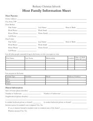 Host Family Information Sheet - Bethany Christian Schools