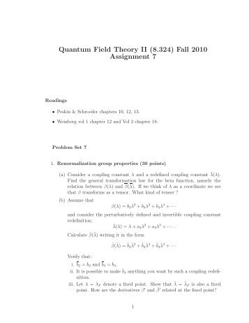 8.324 Relativististic Field Theory II, Assignment 7 - MIT ...