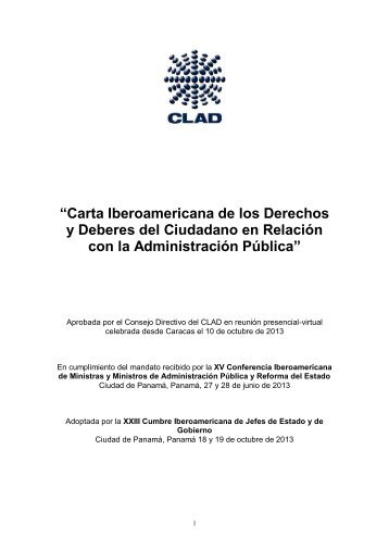 Carta Iberoamericana de los Derechos y Deberes del Ciudadano en Relacion con la Administracion Publica