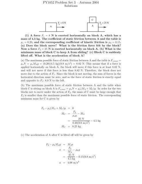 PY1052 Problem Set 3 â Autumn 2004 Solutions