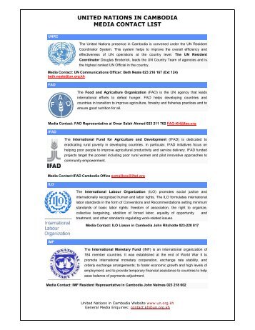 UNITED NATIONS IN CAMBODIA MEDIA CONTACT LIST