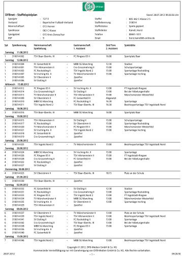 Spielplan der 2. Mannschaft - SV Oberstimm