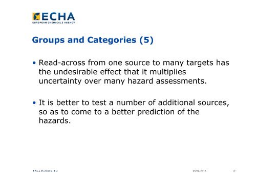 Read-Across, Grouping and Categories: possibilities and ... - Europa