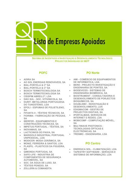 Lista de Empresas Apoiadas