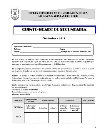 Examen 5to Secundaria - Universidad Marcelino Champagnat