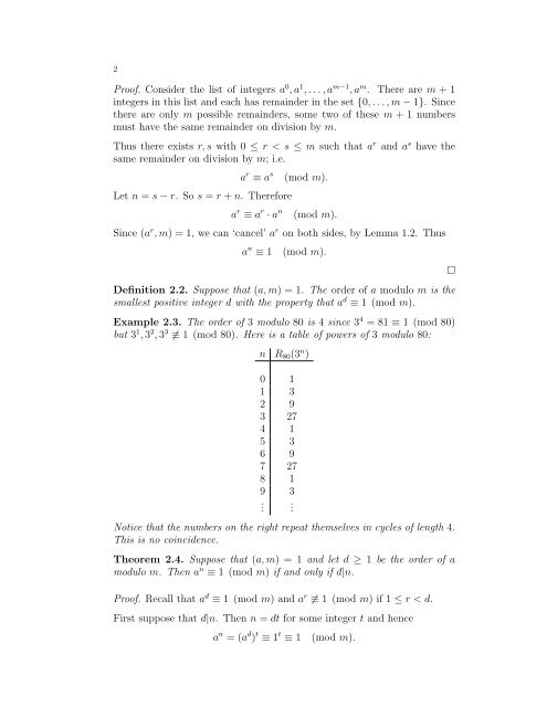 MATH10040 Chapter 5: Fermat's 'Little' Theorem