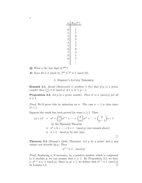 MATH10040 Chapter 5: Fermat's 'Little' Theorem