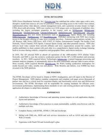 Page 1 HTML DEVELOPER NDN (News Distribution Network, Inc ...