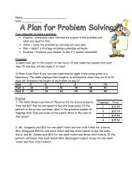 Problem Solve Worksheet - Van Ripers Math Class