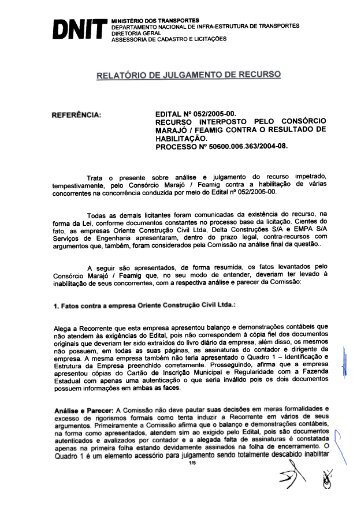 Resultado de Julg. Recurso apresentado pelo ConsÃƒÂ³rcio ... - DNIT