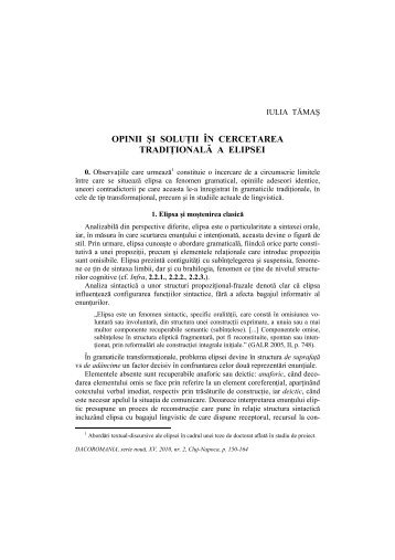 opinii şi soluţii în cercetarea tradiţională a elipsei - Dacoromania