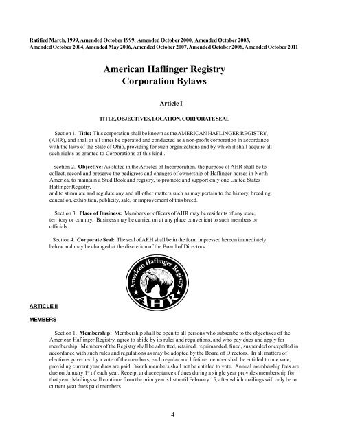 handbook - American Haflinger Registry