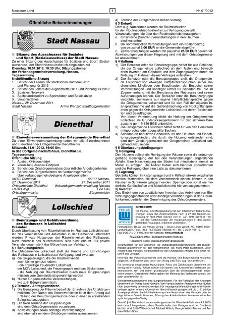 Bereitschaftsdienste / Notrufe - Verbandsgemeinde Nassau