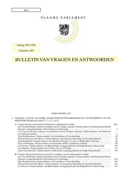 BULLETIN VAN VRAGEN EN ANTWOORDEN - Vlaams Parlement