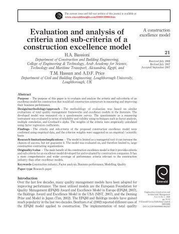 Evaluation and analysis of criteria and sub-criteria of a ... - Emerald