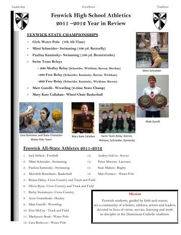 Fenwick High School Athletics 2011 â2012 Year in Review