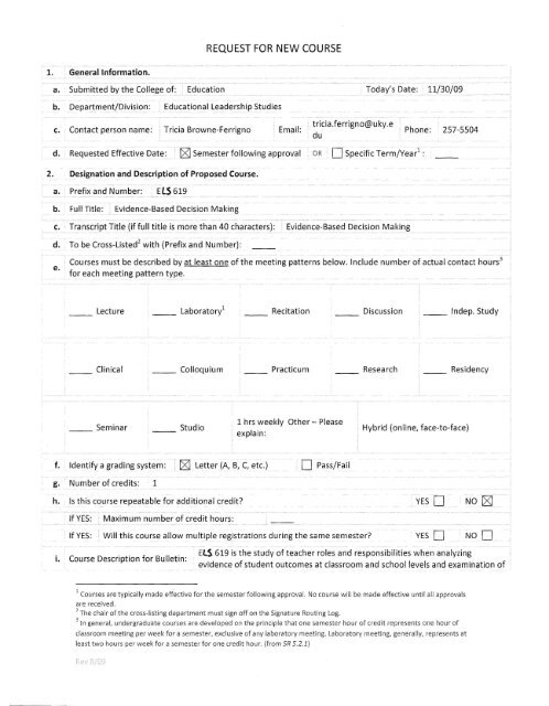 Request for New Course (and Approval for Distance Learning)