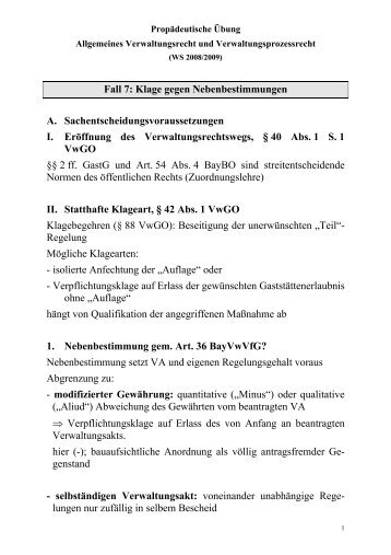 Fall 7: Klage gegen Nebenbestimmungen A ...