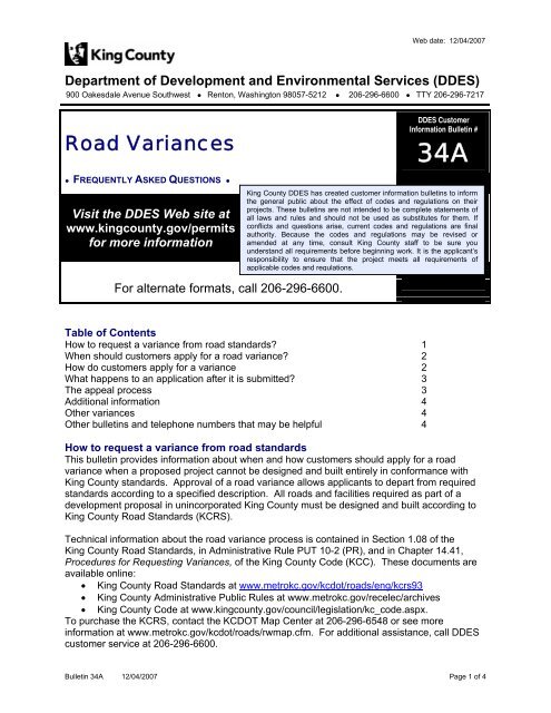 Road Variances - King County