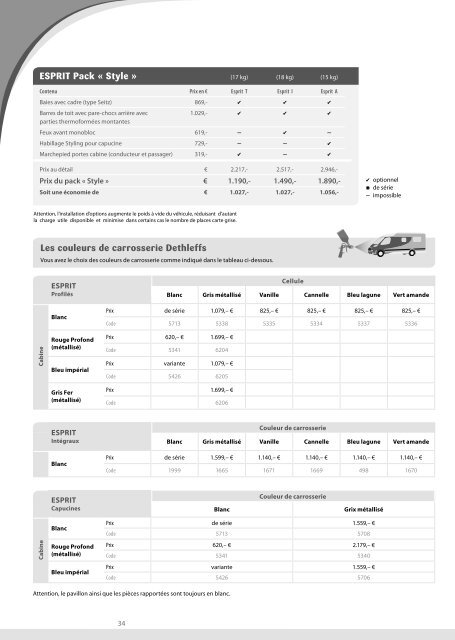 CarastÃƒÂ©ristiques techniques/ tarif camping-car - Dethleffs