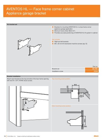 AVENTOS HL â Face frame corner cabinet Appliance garage bracket