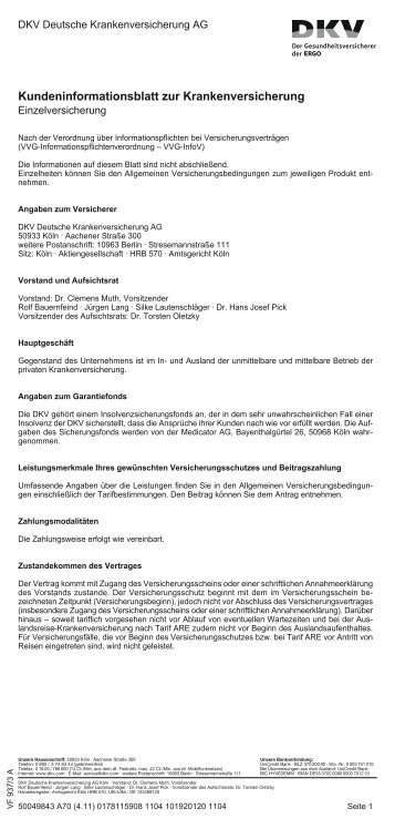 Kundeninformationsblatt zur Krankenversicherung