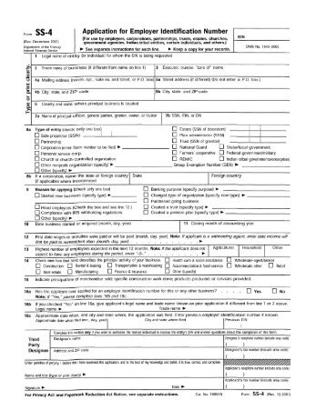 IRS SS-4 form, Application for Employer Identification Number - APWU