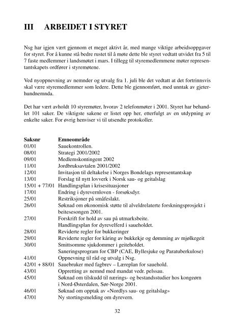 ÅRSMELDING 2001 - Norsk Sau og Geit