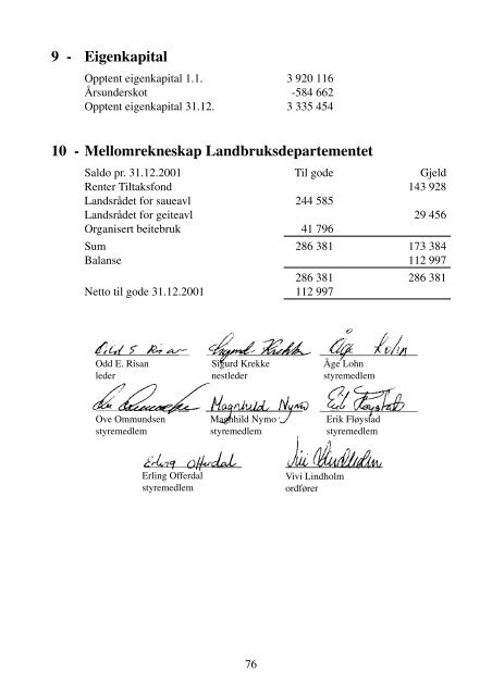 ÅRSMELDING 2001 - Norsk Sau og Geit