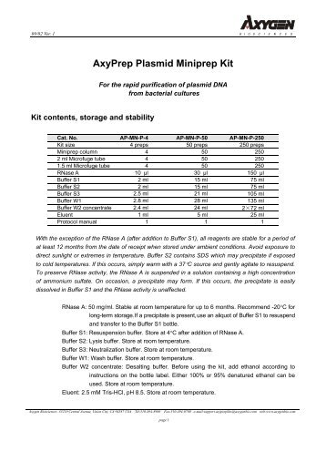 AxyPrep Plasmid Miniprep Kit