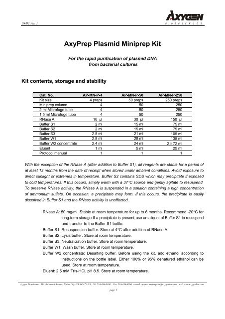 AxyPrep Plasmid Miniprep Kit