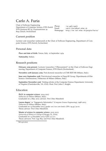 Curriculum Vitae - Chair of Software Engineering - ETH Zürich