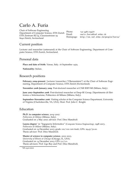 Curriculum Vitae - Chair of Software Engineering - ETH Zürich