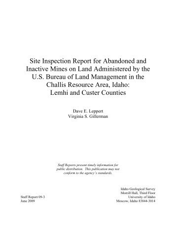 Site Inspection Report for the Abandoned and Inactive Mines in ...