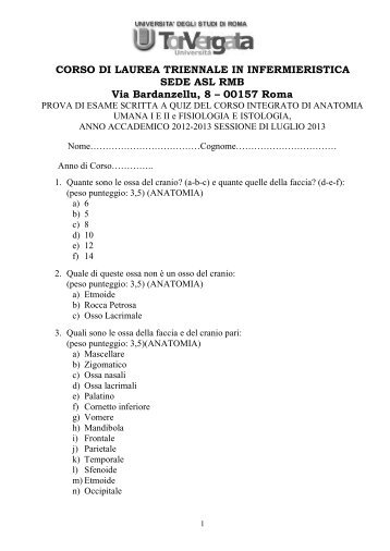 quiz per l'ammissione all'esame del corso integrato di anatomia ...