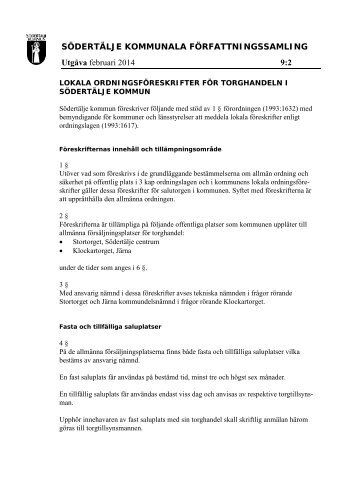 Lokala ordningsföreskrifter för torghandeln - Södertälje kommun