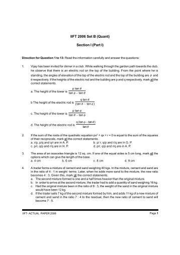 IIFT 2006 Set B (Quant) Section I (Part I)