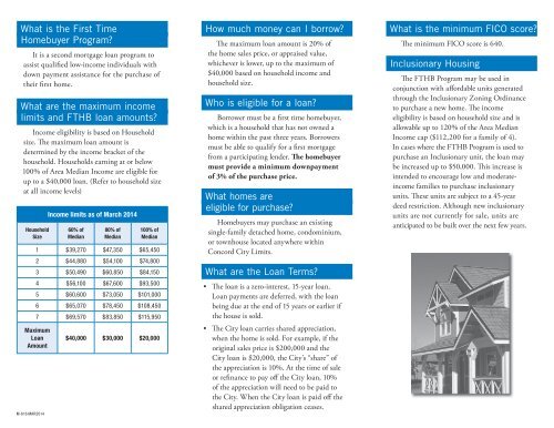 First Time Homebuyer Program (FTHB) - City of Concord