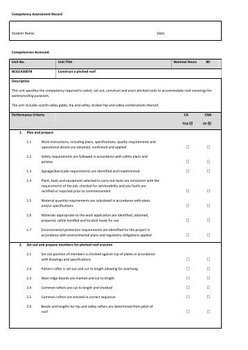 Example of Competency assessment record